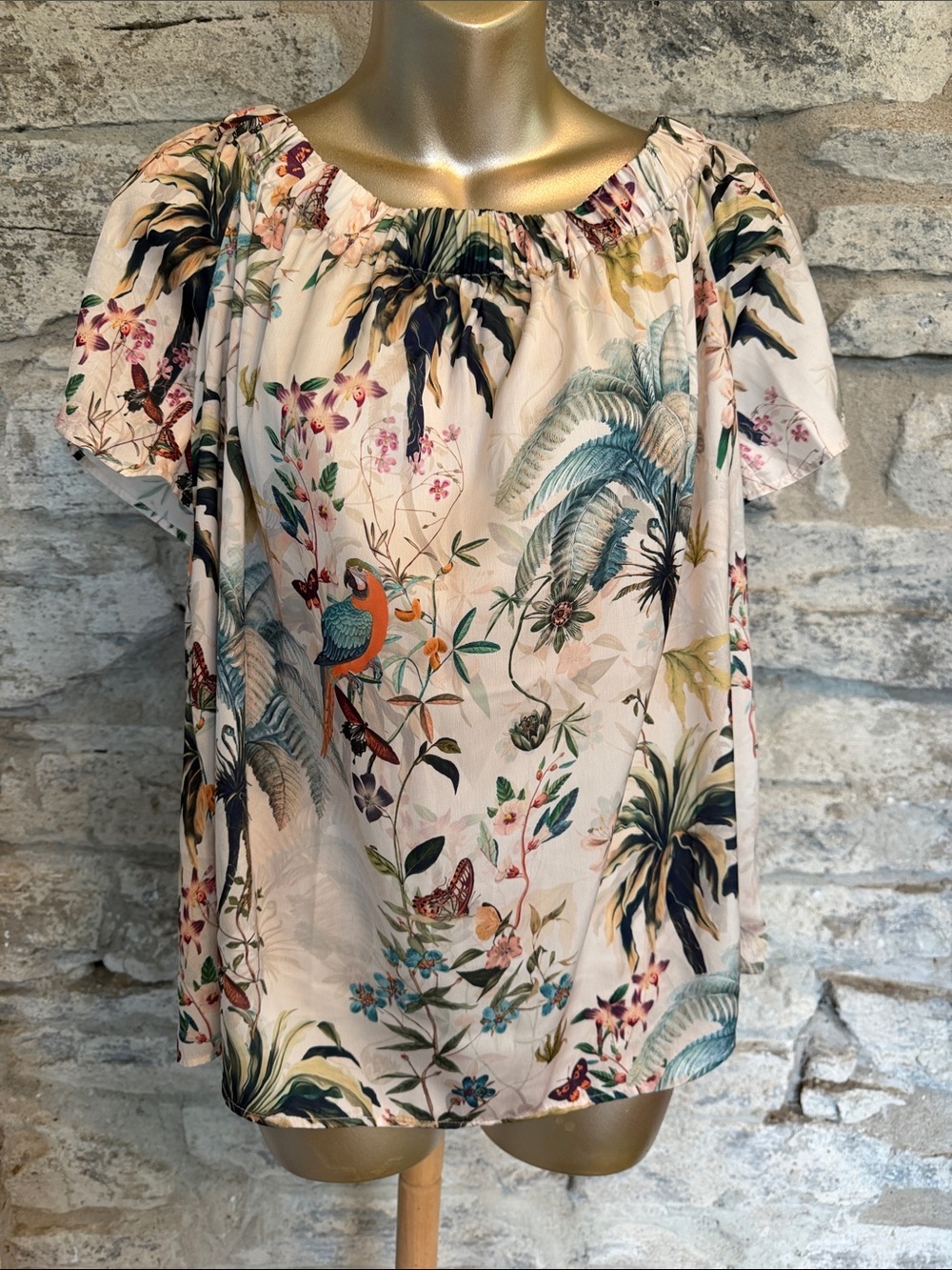 Floral Parrot On/Off-Shoulder Top